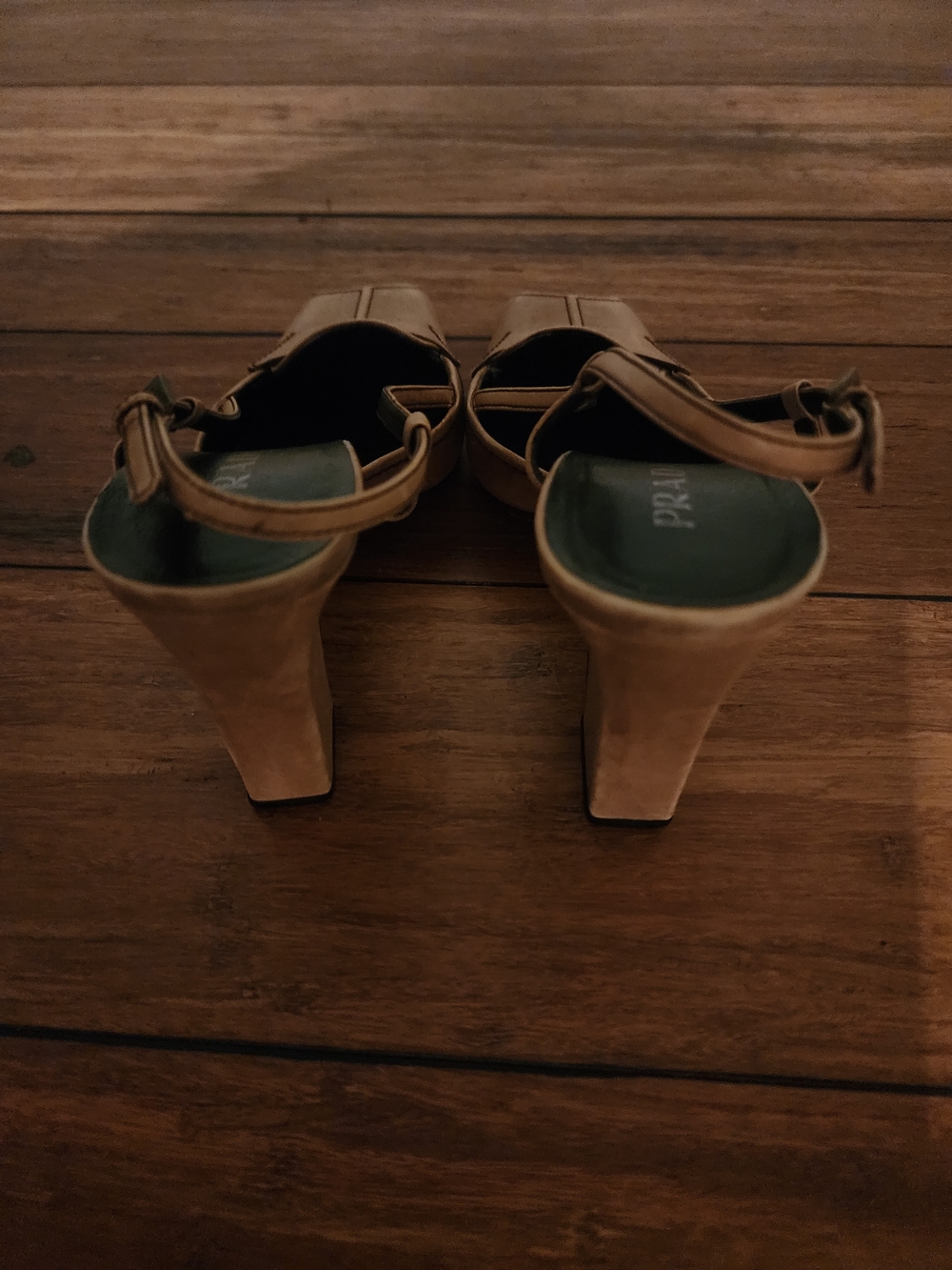 Prada Tan Leather Slingback Block Heel Sandals Size 8 - Picture 4 of 5